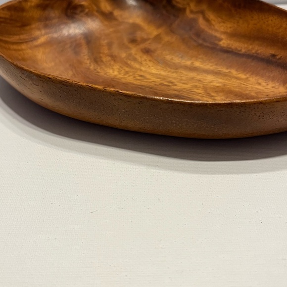 VINTAGE LEAF SHAPED WOODEN TRINKET DISH TRAY MONKEY POD MADE IN HAWAII - Picture 5 of 8